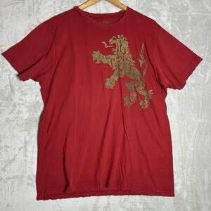 Hard 8 Original Hand Finished T-Shirt Heraldic Lion Rampant Red / Gold Size L
